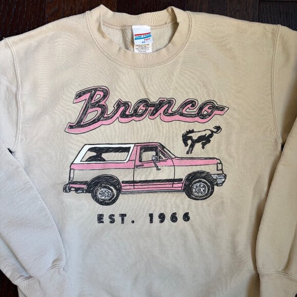 Junk Food Ford Bronco Sweatshirt Est. 1966 (Tan with Pink) - Size Extra Small - Picture 2 of 6